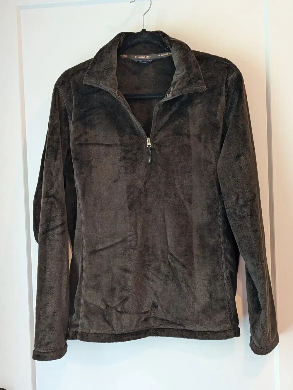 Lands End Girls Large 14-16 Brown Pullover 1/4 Zip Polar Fleece Jacket Casual